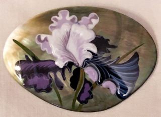 " Iris " Russian Hand Painted Fedoskino Mop Brooch