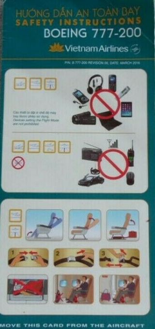 Vietnam Airlines B - 777 - 200 Safety Card - March 2016