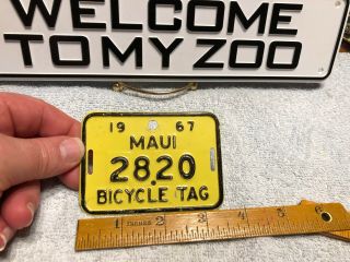 Vintage 1967 Maui Hawaii Bicycle Tag License Plate Bike Near Nos 2820