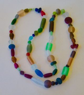 Vintage African Beaded Necklace With Frosted Glass Beads,  From Nigeria