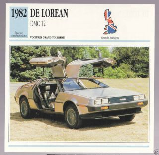 1982 De Lorean Dmc 12 Delorean Car Photo Spec Sheet Info Stat French Atlas Card