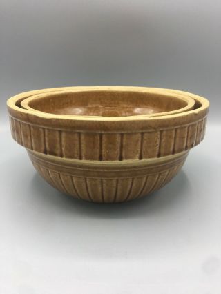 Set 2 Vintage Usa Stoneware Pottery Mixing Bowl,  Serving Bowl,  Brown,  8 " - 7”vgc