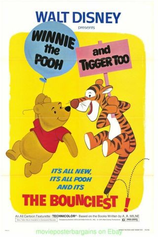 Winnie The Pooh And Tigger Too Movie Poster Folded 27x41 Disney Animation 1974