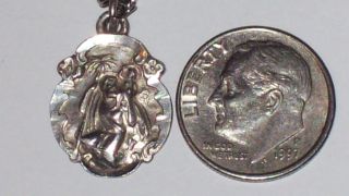 Vintage " Chapel " Sterling Saint Christopher Protect Us Medal Pendant Necklace