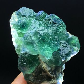 210g Natural Translucent Trapezoidal Bright Green/blue Fluorite Mineral Specimen