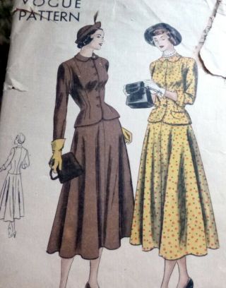 Lovely Vtg 1940s Suit - Dress Vogue Sewing Pattern 12/30