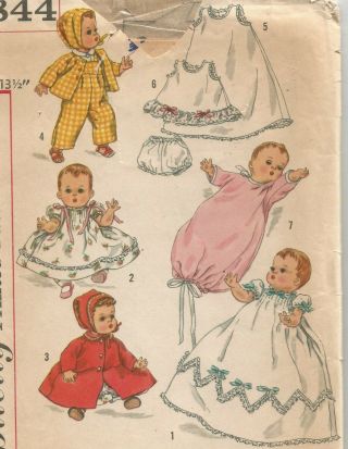 1844 Simplicity Sewing Pattern Baby Doll Clothes For Betsy Wetsy Tiny Tears Vtg