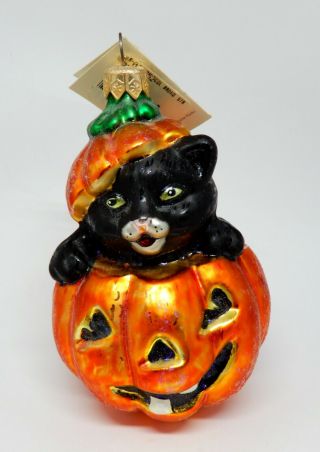 Vintage Christopher Radko Puss In Boo Blown Glass Cat Christmas Ornament