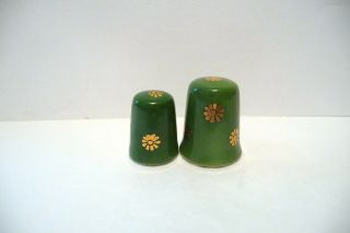 Thimble Green Porcelain Set Of 2 Limoges France W/golden Flowers All Around