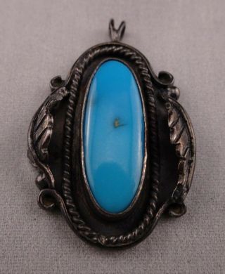 Vintage Native American Handmade Sterling Silver Turquoise Pendant P9
