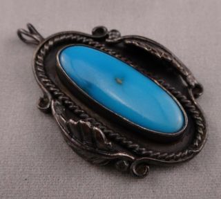 VINTAGE NATIVE AMERICAN HANDMADE STERLING SILVER TURQUOISE PENDANT P9 3