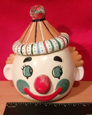 Vtg Hand Made Clown Head Cookie Jar