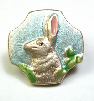 Bb Cross Shape Brass Button W/ Hand Painted Rabbit Design - 5/8