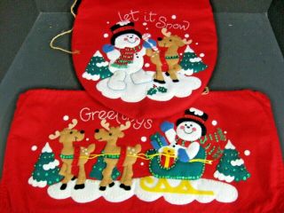 Vintage Handmade Sequin Felt Snowman Reindeer Christmas Toilet Lid Tank Cover