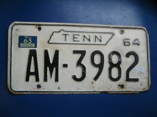1964 Tennessee License Plate With 65 Sticker Am - 3982