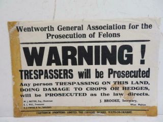 Really Old Paper Warning Poster Wentworth Barnsley