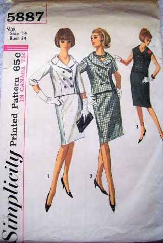 Simplicity " Jackie O " Style Dress With Jacket,  1964 Vintage,  Size 14