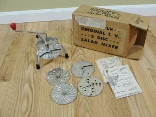 Vintage Mouli Julienne Shredder Kitchen Rotary Grater Salad Maker 5 Blades Box