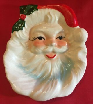Vintage Christmas Ceramic Santa Claus Face Dish Made In Japan