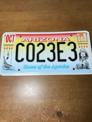 Arizona " Home Of The Apache " License Plate,  Hard To Find