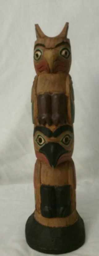Small 10.  5 " Tall Hand Painted Wood Carved Totem Pole Southwestern Vintage