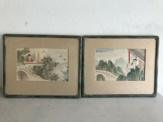 Vintage Framed Chinese Watercolor Painting On Silk Unsigned