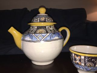 Ysauro Uriarte Puebla Mexico Talavera Pottery LARGE Teapot and 6 Large Cups 4