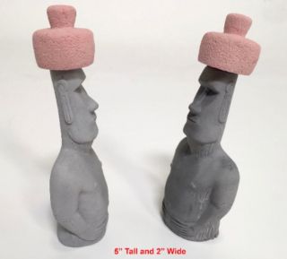 Set of 4 Tiki Moai Easter Island Head Sculptures (dark gray with red hat) 4