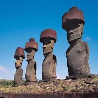 Set of 4 Tiki Moai Easter Island Head Sculptures (dark gray with red hat) 6