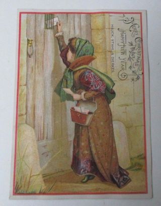 Old Christmas Trade Card - Hauck Stahl & Dierkes - Lady Delivers Xmas Cards