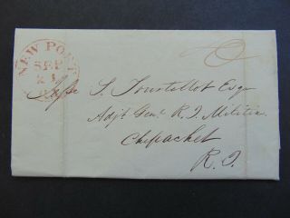 C.  1837 Antique Stampless Folded Letter To Adjutant General Rhode Island Militia