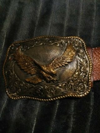 Vintage Crumrine Belt Buckle With Leather Belt