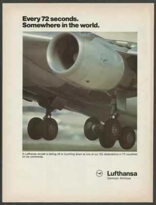 Lufthansa German Airlines - Every 72 Seconds - 1983 Vintage Print Ad