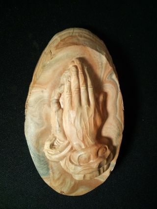 Praying Hands Carved In Stone Signed And Dated On Back Wall Decor