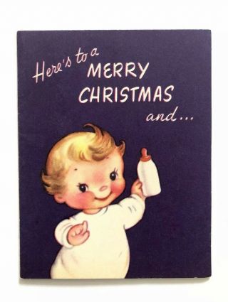 Vintage Rust Craft Christmas Card Marjorie Cooper ? Baby Sleep Pajama Bottle