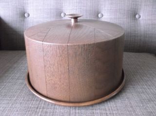 Rare Retro Vintage Faux Wood Tone Dome Cake Carrier Platter W/copper Knob - Euc