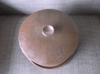 Rare Retro Vintage Faux Wood Tone Dome Cake Carrier Platter W/Copper Knob - EUC 2