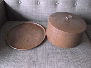 Rare Retro Vintage Faux Wood Tone Dome Cake Carrier Platter W/Copper Knob - EUC 4