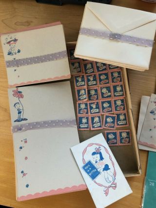 children ' s vintage stationery set with sheets,  notes,  envelopes,  stamps,  blotter 2