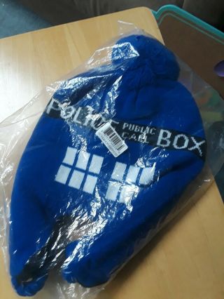 Dr Who Tardis Knit Winter Hat Cap Blue Police Box