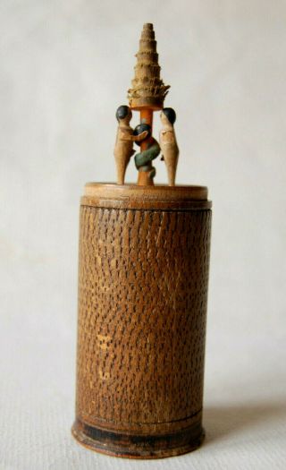 Vintage Mexican Wooden Folk Art Adam & Eve,  Serpent,  Tree Of Life Pop Up Toy