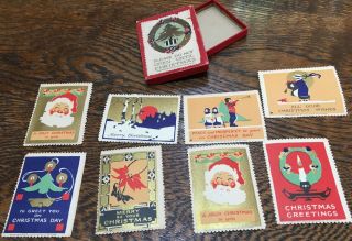 Rare 1914 Antique Vintage Teen Tiny Christmas Box W/ 8 Vintage Stamps
