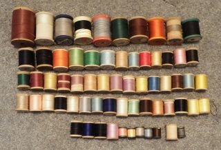60,  Vintage Wood Spools Of Thread