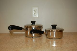 Vintage Revere Ware Stainless Steel 3/4 And 1 1/2 Quart Sauce Pans With Lids
