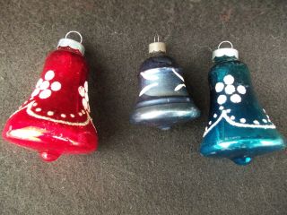 Vintage Bell Glass Christmas Ornaments 3 2 Sizes Red Blue Glitter Usa