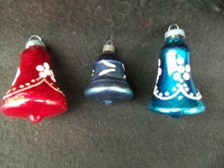 Vintage Bell Glass Christmas Ornaments 3 2 SIZES RED BLUE GLITTER USA 2