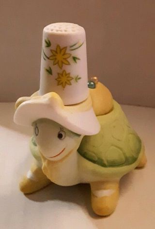 Hand Painted Bisque Turtle Pin Cushion & Thimble Holder - Lefton China - Taiwan