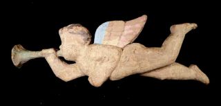 Vintage Paper Mache Christmas Angel With Horn And Wings,  22 " Long