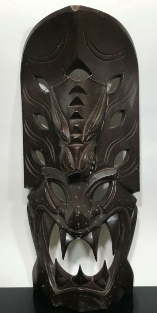 Vtg 24” Carved Wood Philippine Infugao Devil Demon Wall Art Mask Sculpture