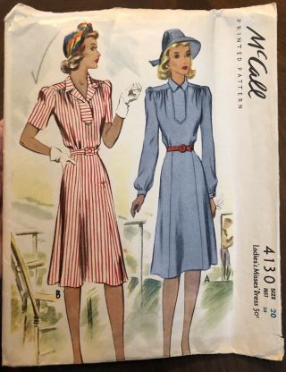 Mccall Printed Pattern 4130 1941 1940s Dress Vintage Sewing Size 20 30s 40s